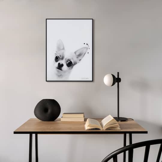 Empire Art Direct 24" x 18" Black & White Chihuahua Pet Reverse Printed Glass Frame Wall Art
